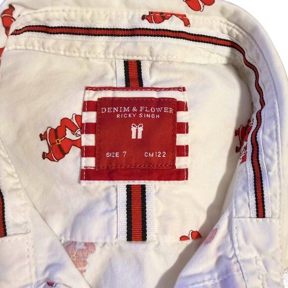 Denim & Flower Boys Button-Down Shirt | Dabbing Santa Christmas Print | Size 7 - Picture 3 of 5